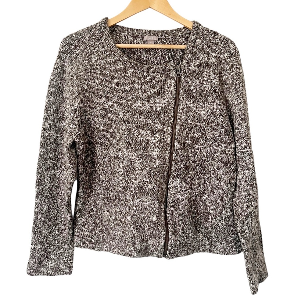 J. Jill Heathered‎ Brown Knit Full Zip Sweater Size Large Petite